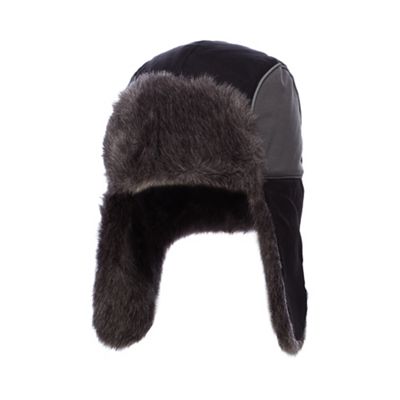 bluezoo bluezoo Boys' black faux fur lined trapper hat